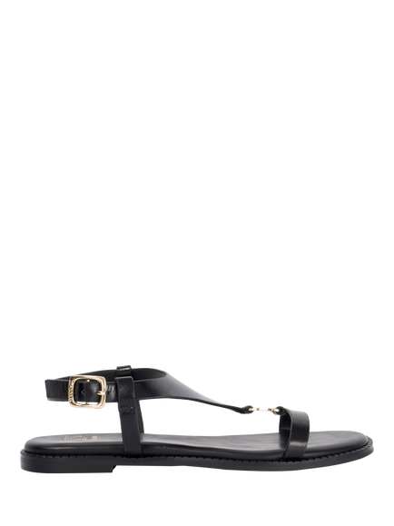 Dune London Laith Leather T-Bar Sandals, Black
