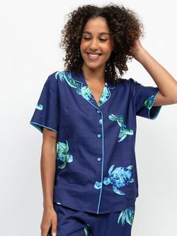 Cyberjammies Ashley Turtle Print Pyjama Shirt, Navy, Navy