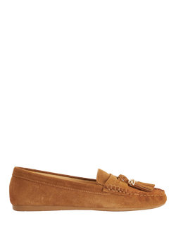 Dune London Geen Tassle Detail Suede Loafers, Brown, Dark Tan
