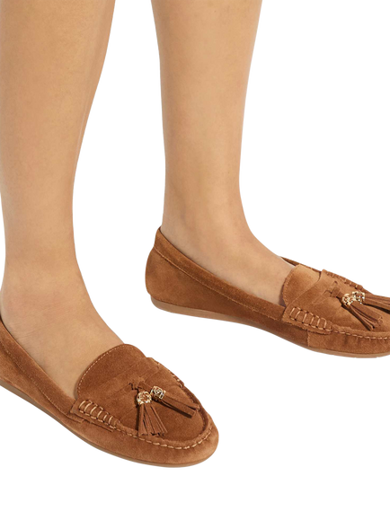 Dune London Geen Tassle Detail Suede Loafers - view 2, Dark Tan