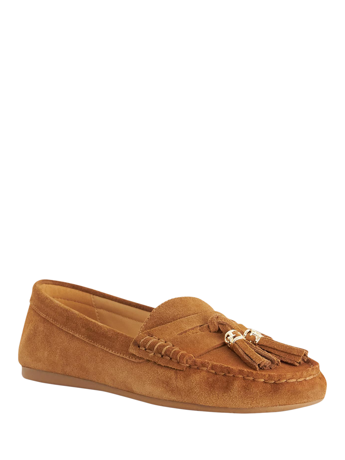 Dune London Geen Tassle Detail Suede Loafers, Brown, Dark Tan display picture 1