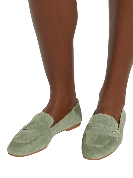 Dune London Glances Suede Crush Back Logo Penny Loafers - view 2, Green
