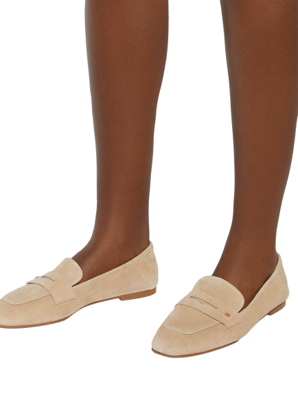 Dune London Glances Suede Crush Back Logo Penny Loafers - view 2, Sand