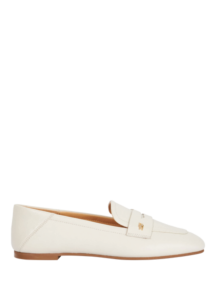Dune London Glances Leather Crush Back Logo Penny Loafers, White, White