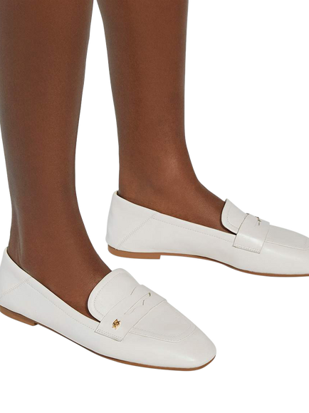 Dune London Glances Leather Crush Back Logo Penny Loafers, White - view 2, White