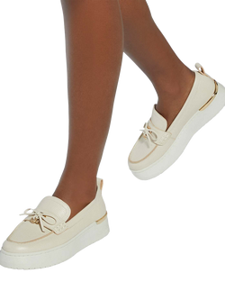 Dune London Glide Leather Flatform Loafers, Ivory - view 2, Ivory