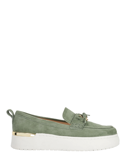 Dune London Glide Suede Loafers, Green, Green