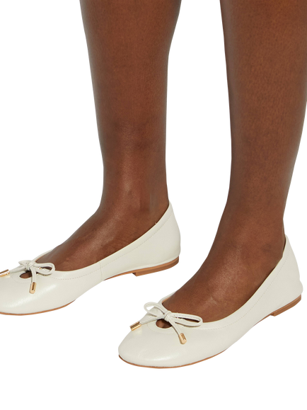Dune London Hali Leather Ballerina Pumps, Ecru - view 2, Ecru
