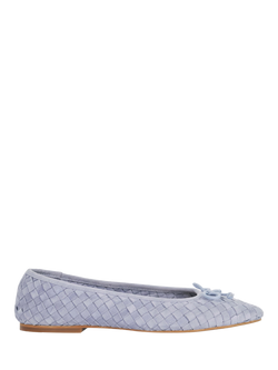 Dune London Heat Woven Suede Bow Detail Ballet Pumps, Blue