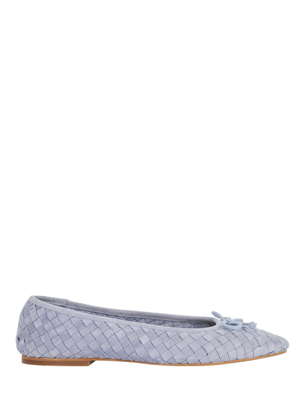 Dune London Heat Woven Suede Bow Detail Ballet Pumps, Blue