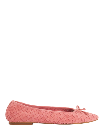 Dune London Heat Woven Suede Bow Detail Ballet Pumps, Red