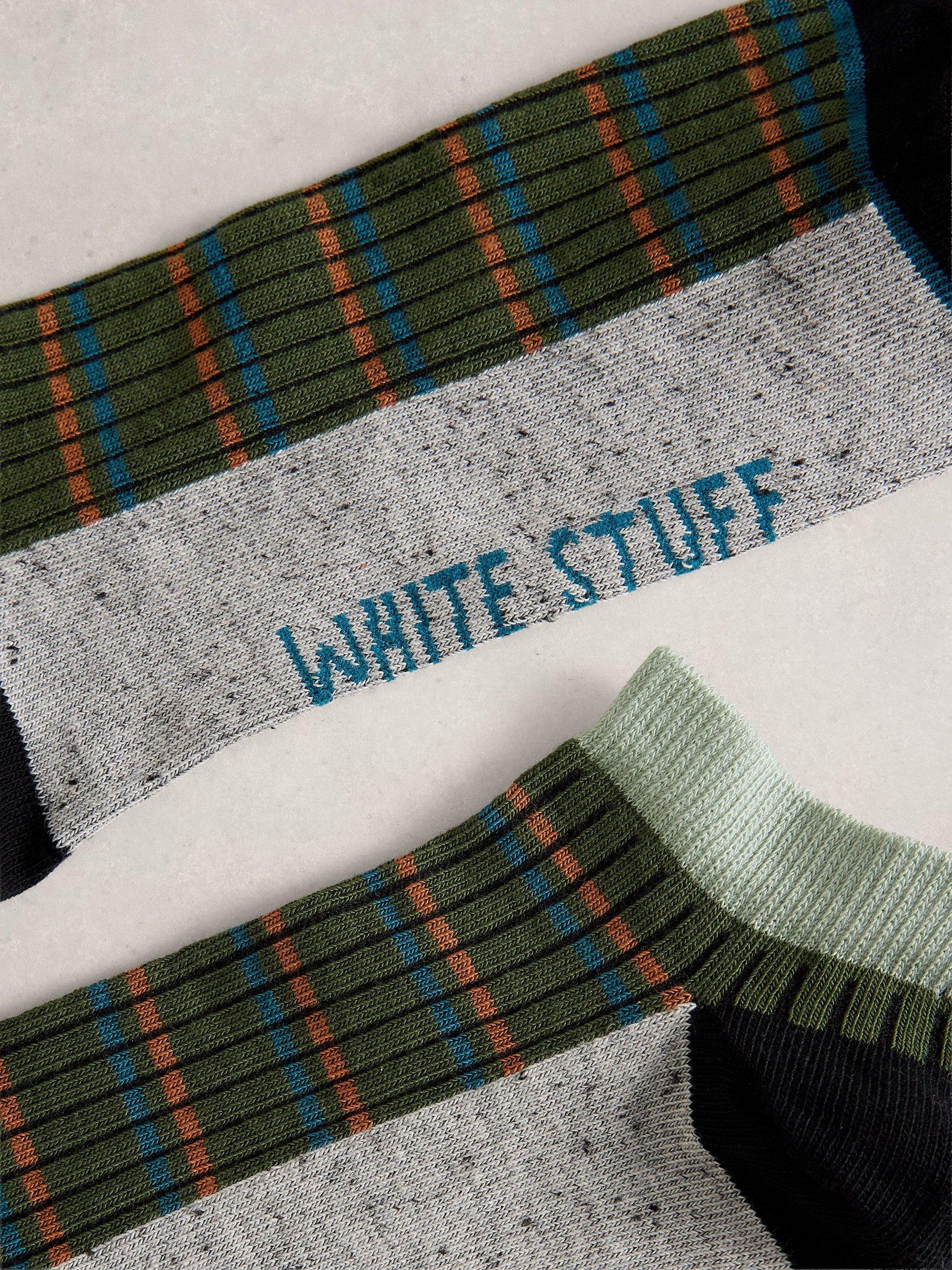 Product image 2 of 2, which shows White Stuff Stripe Trainer Socks, Dark Green, 7-8.5