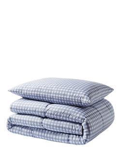 Night Lark Gingham Coverless Duvet & Pillowcase Set, 4.5 Tog, Dusk Blue, Dusk Blue