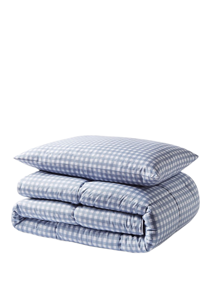 Night Lark Gingham Coverless Duvet & Pillowcase Set, 4.5 Tog, Dusk Blue, Dusk Blue