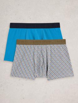 White Stuff Hove Stretch Cotton Pattern & Plain Boxers, Pack of 2, Bright Blue, Bright Blue