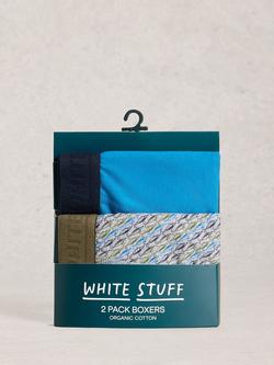 White Stuff Hove Stretch Cotton Pattern & Plain Boxers, Pack of 2, Bright Blue - view 2, Bright Blue
