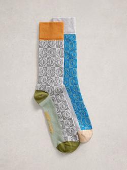 White Stuff Cotton Blend Springtime Ankle Socks, Pack of 2, Blue/Multi, Blue/Multi
