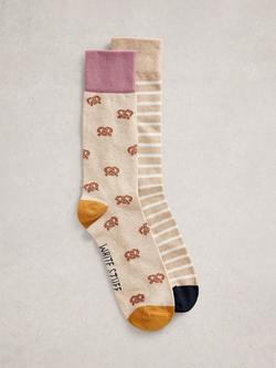 White Stuff Cotton Blend Pretzel Ankle Socks, Pack of 2, Natural/Multi, Natural/Multi