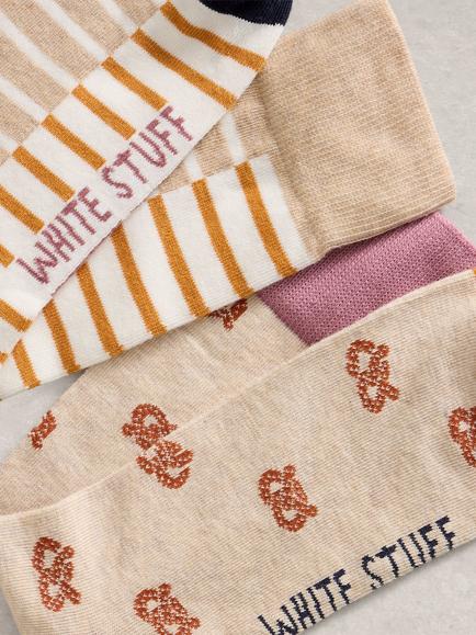 White Stuff Cotton Blend Pretzel Ankle Socks, Pack of 2, Natural/Multi - view 2, Natural/Multi