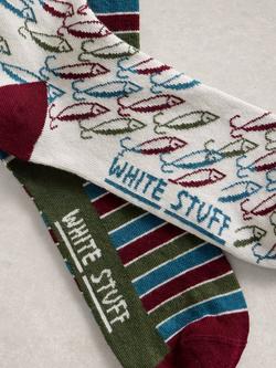 White Stuff Pattern & Stripe Ankle Socks, Pack of 2, Red - view 2, Red