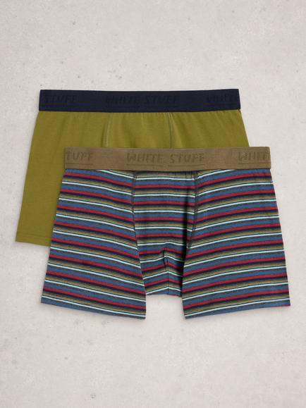 White Stuff Hove Stretch Cotton Stripe & Plain Boxers, Pack of 2, Red, Red