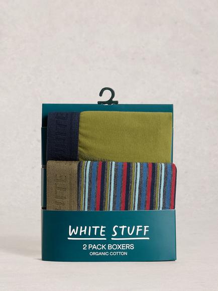 White Stuff Hove Stretch Cotton Stripe & Plain Boxers, Pack of 2, Red - view 2, Red