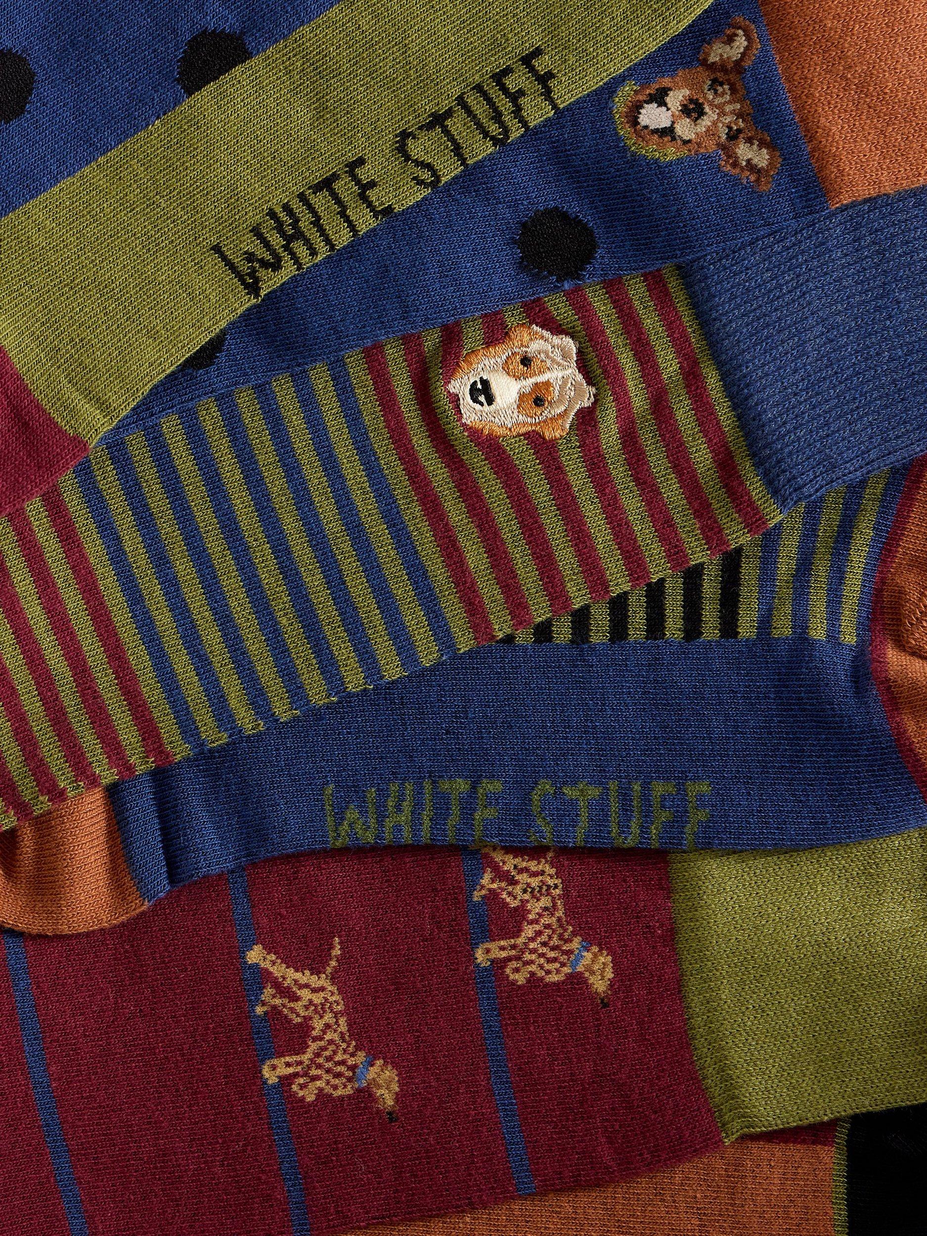 Product image 2 of 2, which shows White Stuff Dog & Stripe Socks, Pack of 3, Brown/Multi, 7-8.5