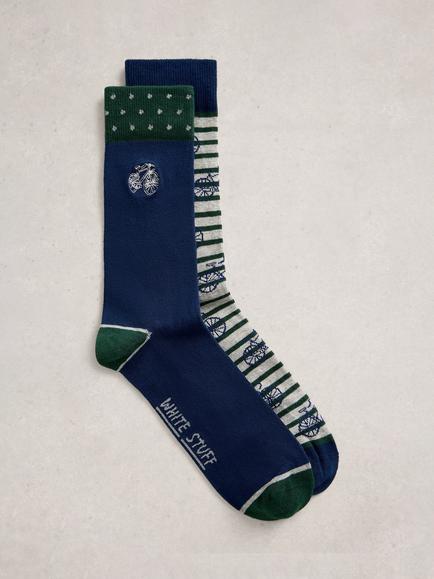 White Stuff Cotton Rich Bicycle Socks, Pack of 2, Multi, Multi