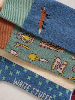 White Stuff Outdoor Adventure Socks, Pack of 3, Green/Multi - view 2, Green/Multi