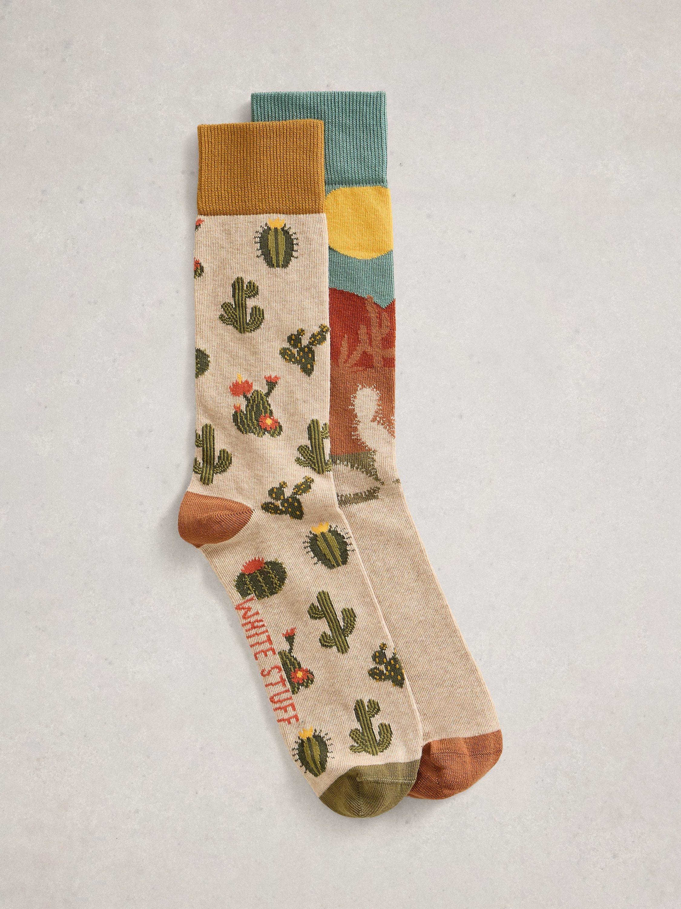 Product image 1 of 2, which shows White Stuff Cotton Blend Cactus Ankle Socks, Pack of 2, Orange/Multi, 7-8.5