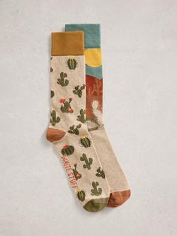 White Stuff Cotton Blend Cactus Ankle Socks, Pack of 2, Orange/Multi, Orange/Multi