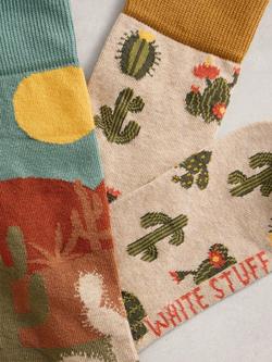 White Stuff Cotton Blend Cactus Ankle Socks, Pack of 2, Orange/Multi - view 2, Orange/Multi