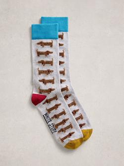 White Stuff Fluffy Sausage Dog Ankle Socks, Grey/Multi, Grey/Multi