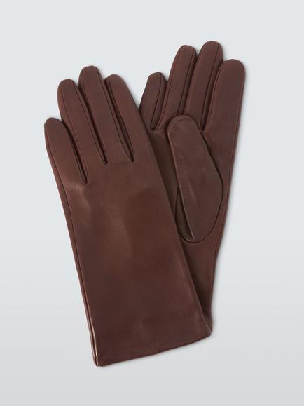 John Lewis Fleece Lined Leather Gloves, Chicory Coffee, Chicory Coffee