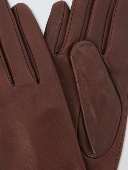John Lewis Fleece Lined Leather Gloves, Chicory Coffee - view 2, Chicory Coffee