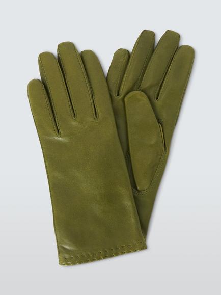 John Lewis Cashmere Lined Leather Gloves, Olive
