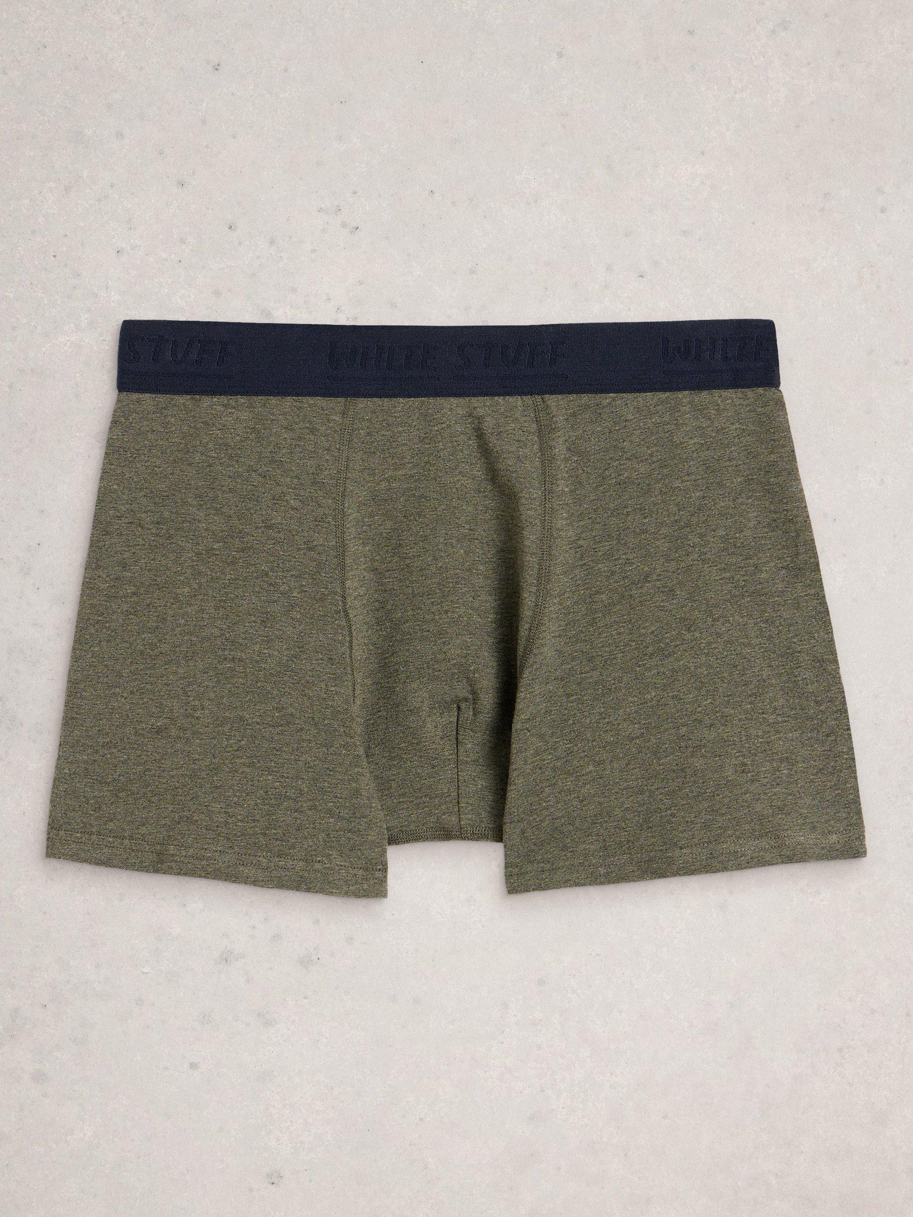 Product image 3 of 3, which shows White Stuff Hove Stretch Cotton Pattern & Plain Boxers, Pack of 2, Blue, S