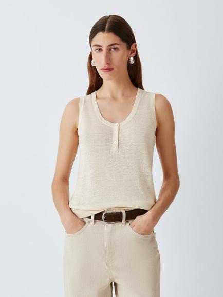 John Lewis Scoop Neck Linen Tank Top, Ecru