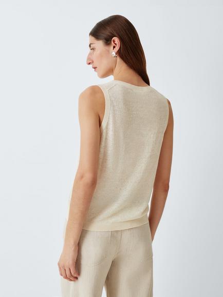 John Lewis Scoop Neck Linen Tank Top - view 2, Ecru