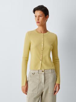 John Lewis x REJINA PYO Merino Wool Rich Rib Knit Button Detail Cardigan, Lime, Lime