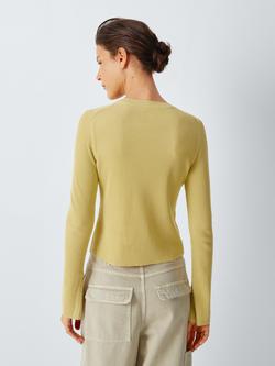 John Lewis x REJINA PYO Merino Wool Rich Rib Knit Button Detail Cardigan, Lime - view 2, Lime