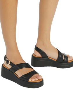 Dune London Karing Leather Wedge Sandals - view 2, Black