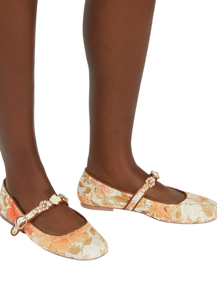 Dune London Hennrietta Floral Raffia Mary Jane Flats, Multi - view 2, Multi