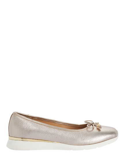 Dune London Highline Leather Ballet Flats, Gold, Gold
