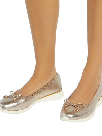 Dune London Highline Leather Ballet Flats, Gold - view 2, Gold