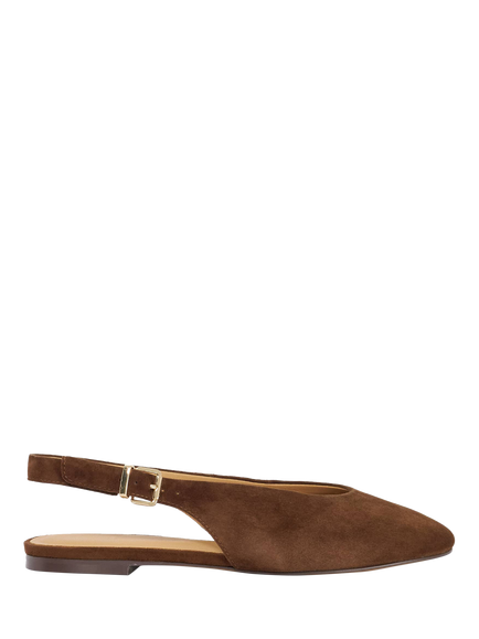 Dune London Honora Slingback Suede Ballet Flats, Brown, Brown