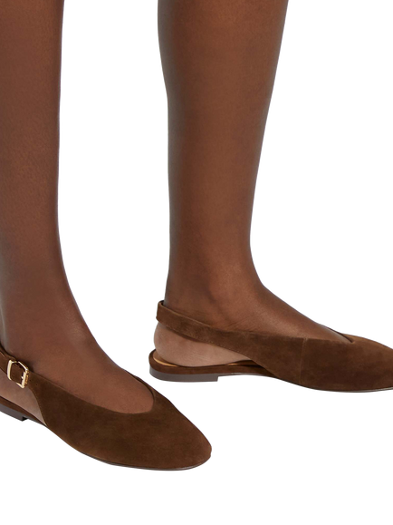 Dune London Honora Slingback Suede Ballet Flats, Brown - view 2, Brown