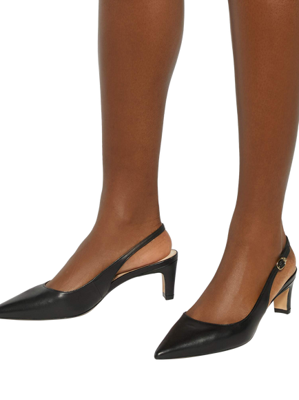 Dune London Connection Leather Wide Fit Slingback Court Shoes, Black - view 2, Black