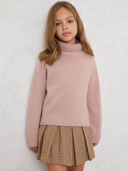 Reiss Kids' Bronte Wool & Cashmere Roll Neck Jumper, Pink, Pink