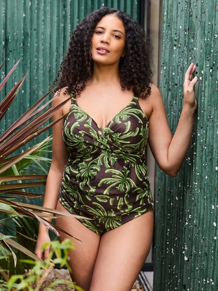 Live Unlimited Curve Palm Print Tankini Bottoms, Green - view 2, Green